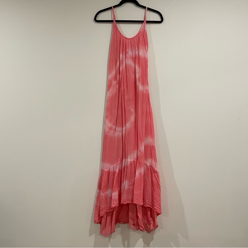 Love Tanjane pink and white tie dye 100% cotton maxi dress size small ruffle hem